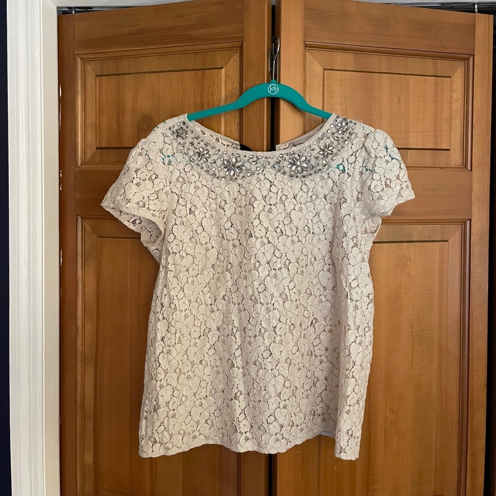 LOFT BUSINESS CASUAL TOP WITH RHINESTONE COLLAR